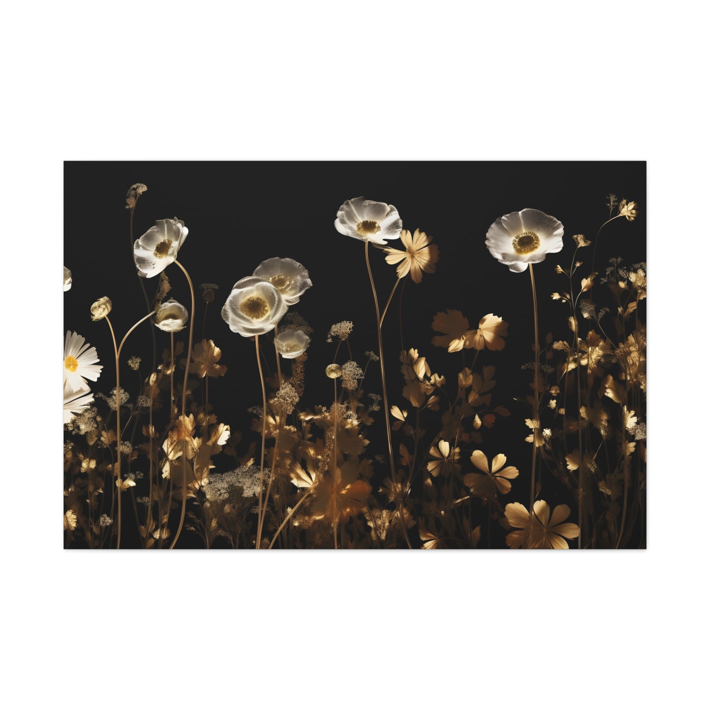 White & Gold Flowers On Black