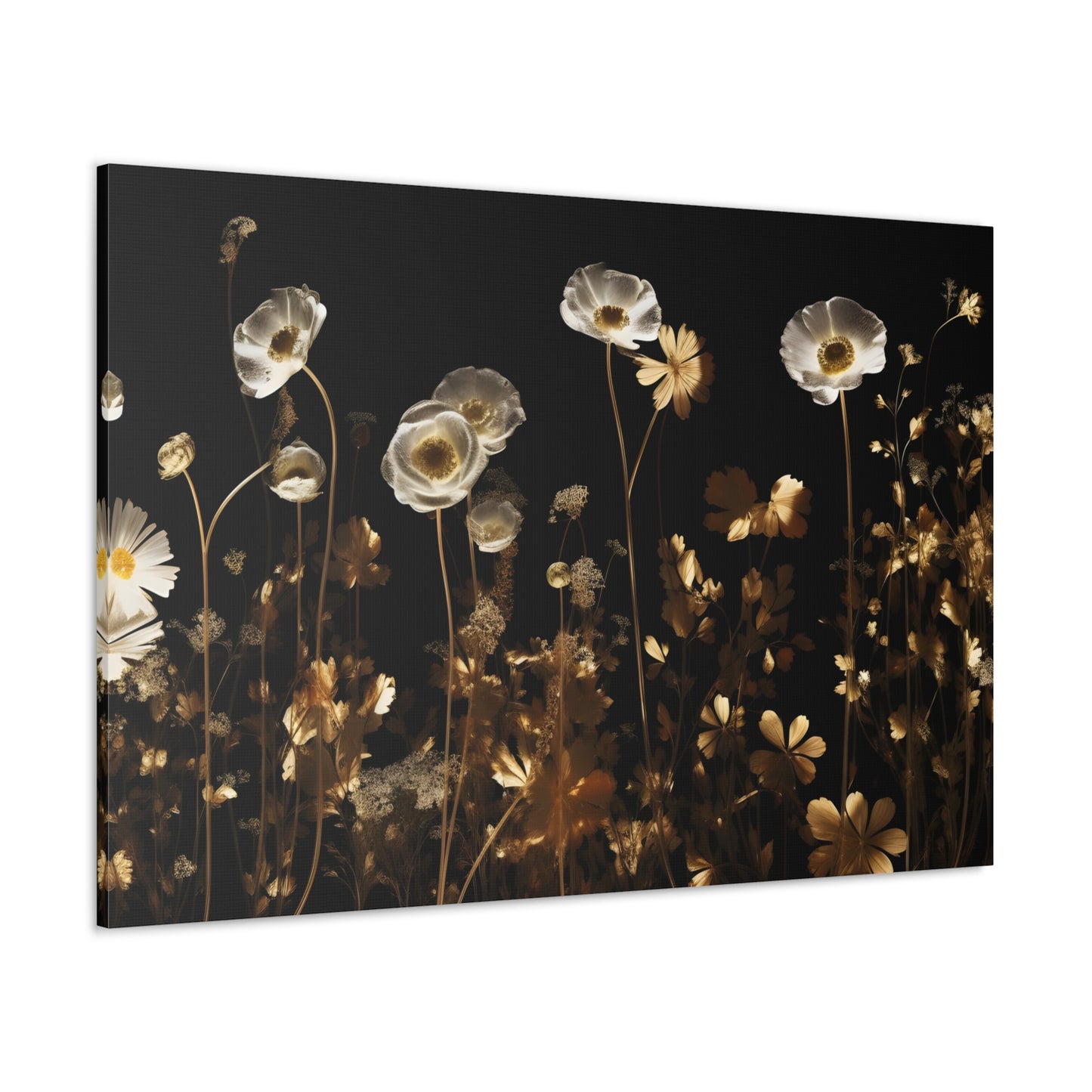 White & Gold Flowers On Black