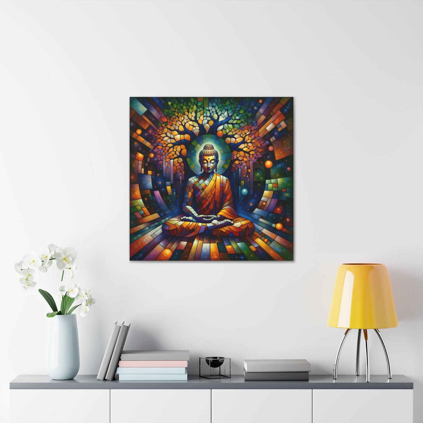 Vibrant Buddha Meditating In Outer Space